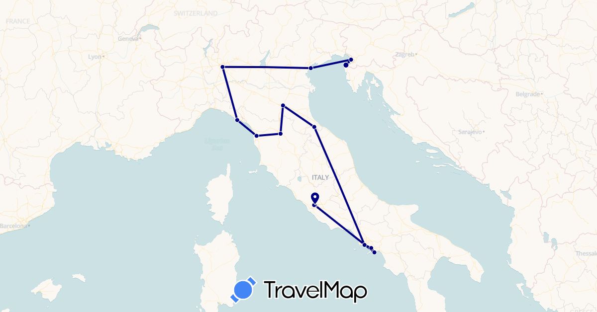 TravelMap itinerary: driving in Italy, Slovenia, San Marino, Vatican City (Europe)